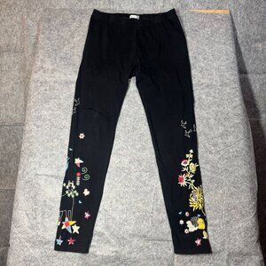 JW Los Angeles Black Embroidered Leggings Womens Size M Cotton/Spandex Stretch
